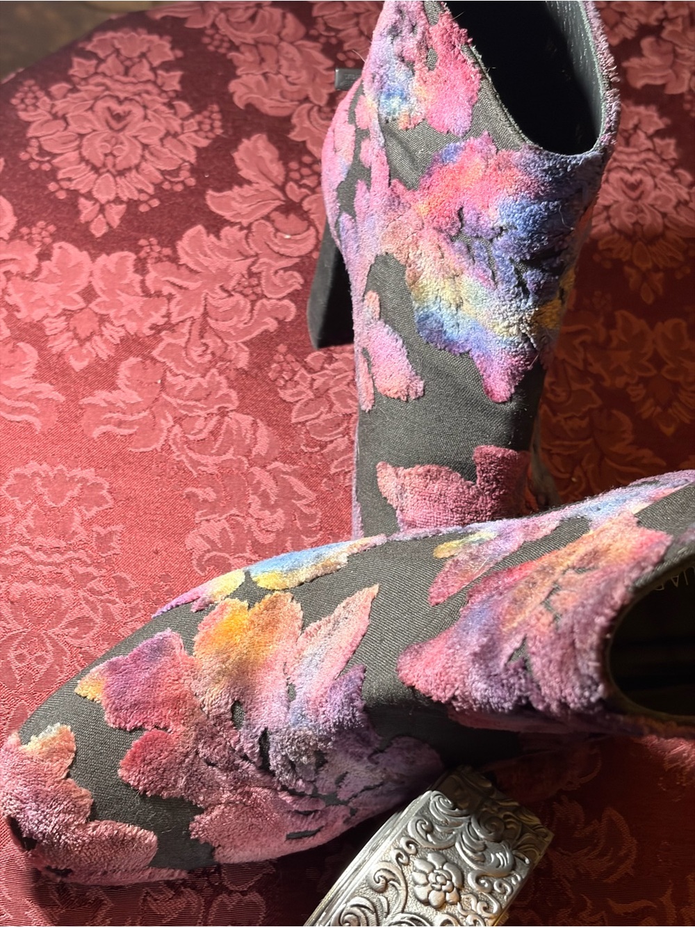 Stuart Weitzman Multicolor Floral Velvet Ankle Boots - Picture 14 of 15